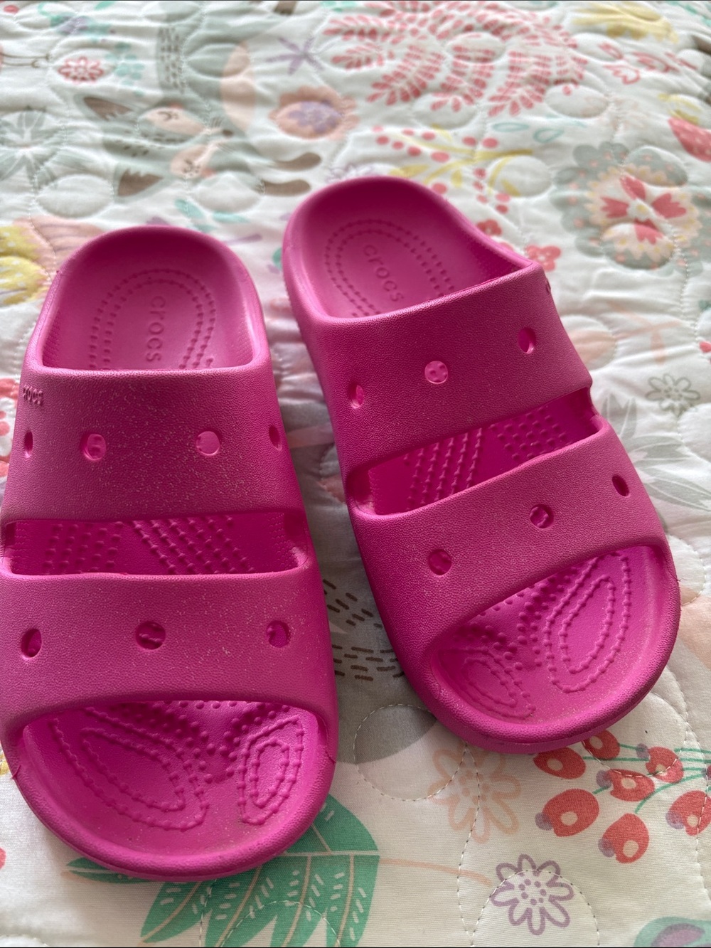 CROCS Kids Hot Pink Double-Band Slide Sandals